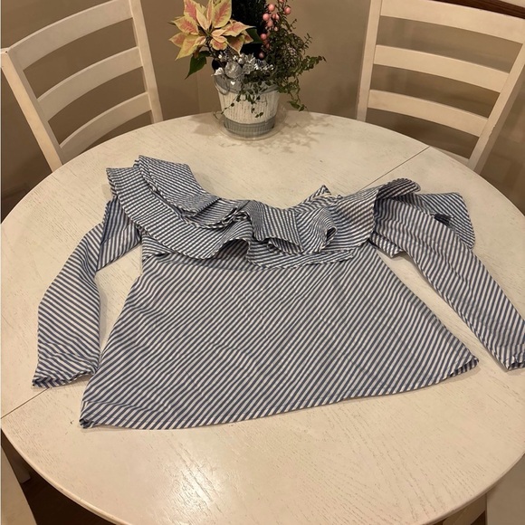 Johanna Ortiz Anastasia Asymmetrical Blue and White Ruffle Blouse - Picture 11 of 11